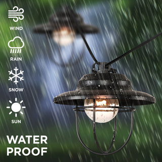 10-Light Indoor/Outdoor 10' Rustic G40 Metal Cage Shade String Lights, Black