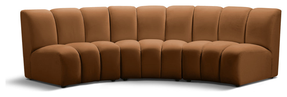 Infinity Channel Tufted Velvet Modular Chair, Saddle, 3 Piece