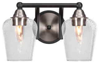 Paramount 2-Light Bath Bar, Matte Black & Brushed Nickel, 5" Clear Bubble Glass