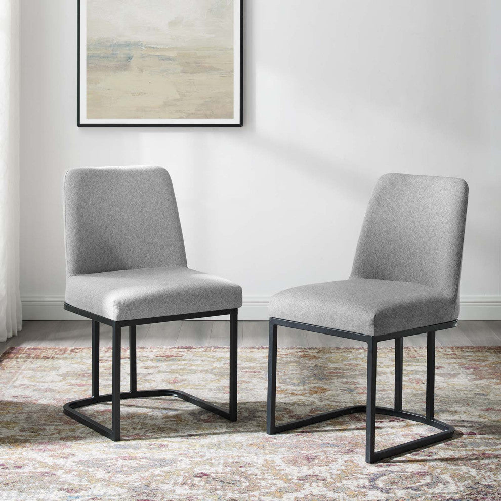 Amplify Sled Base Upholstered Fabric Dining Chairs - Set of 2-Black Light Gray