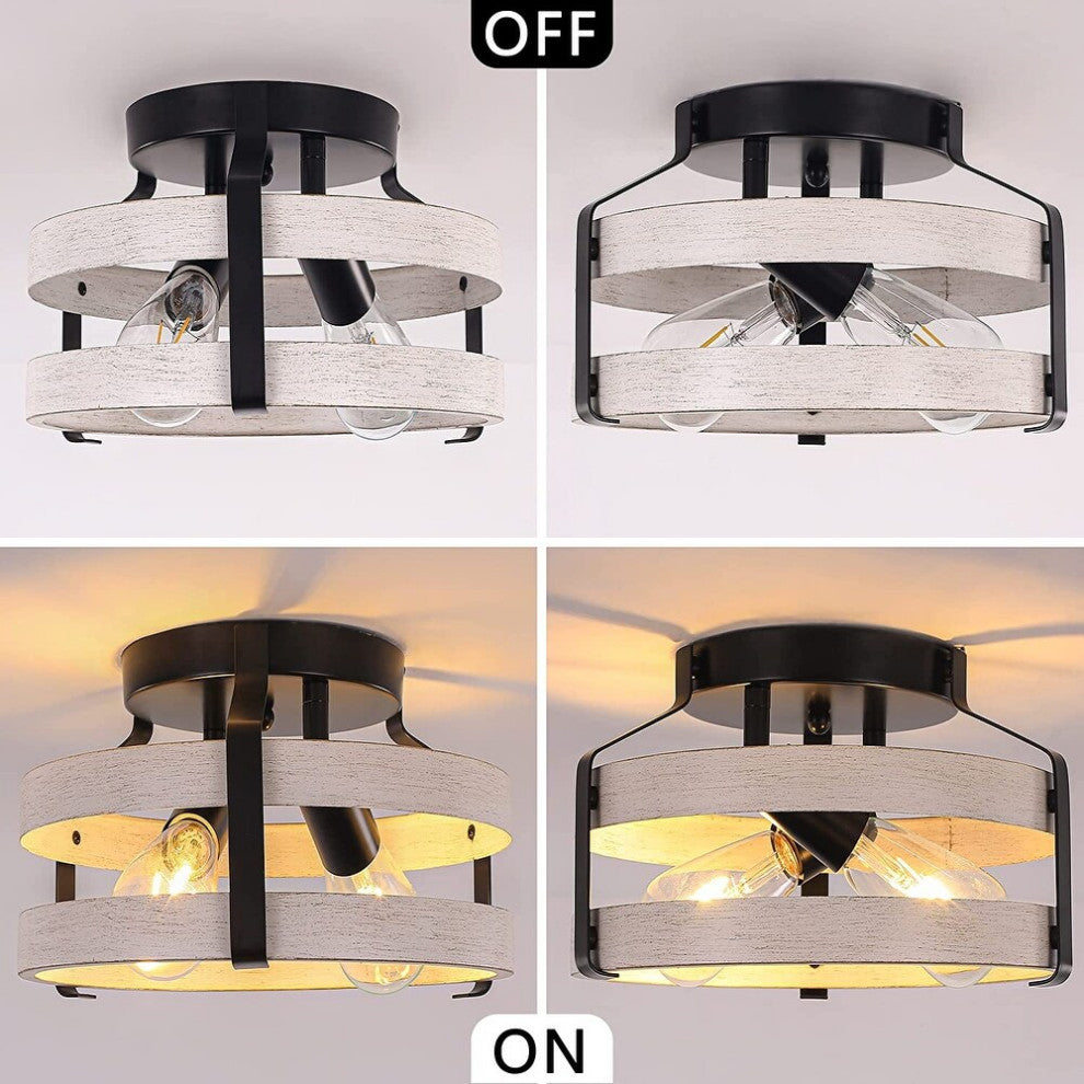 2 Light Drum Ceiling Light Fixture, Farmhouse, Flush Mount