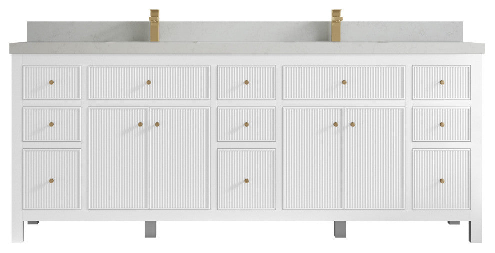 Sonoma 84 Double Sink Reeded Bath Vanity in White 2" Carrara Quartz