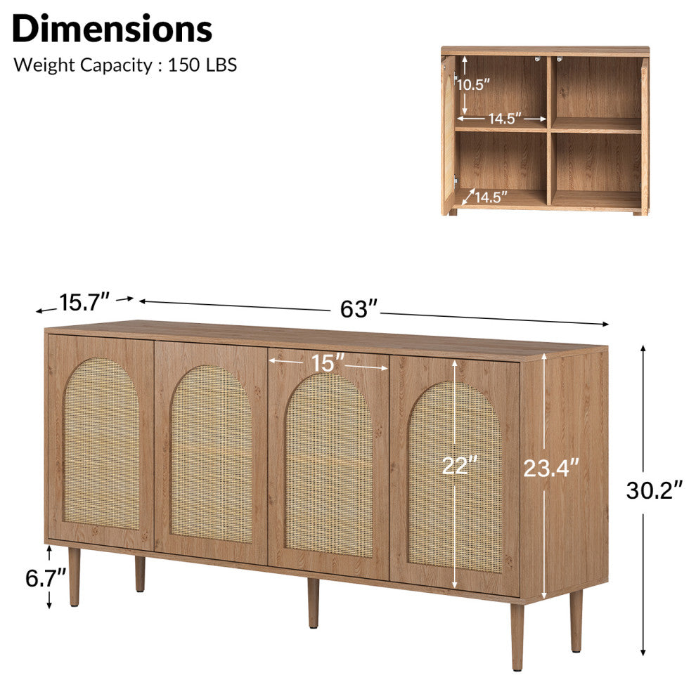 Lenz Modern Sideboard With Adjustable Shelves, Oak