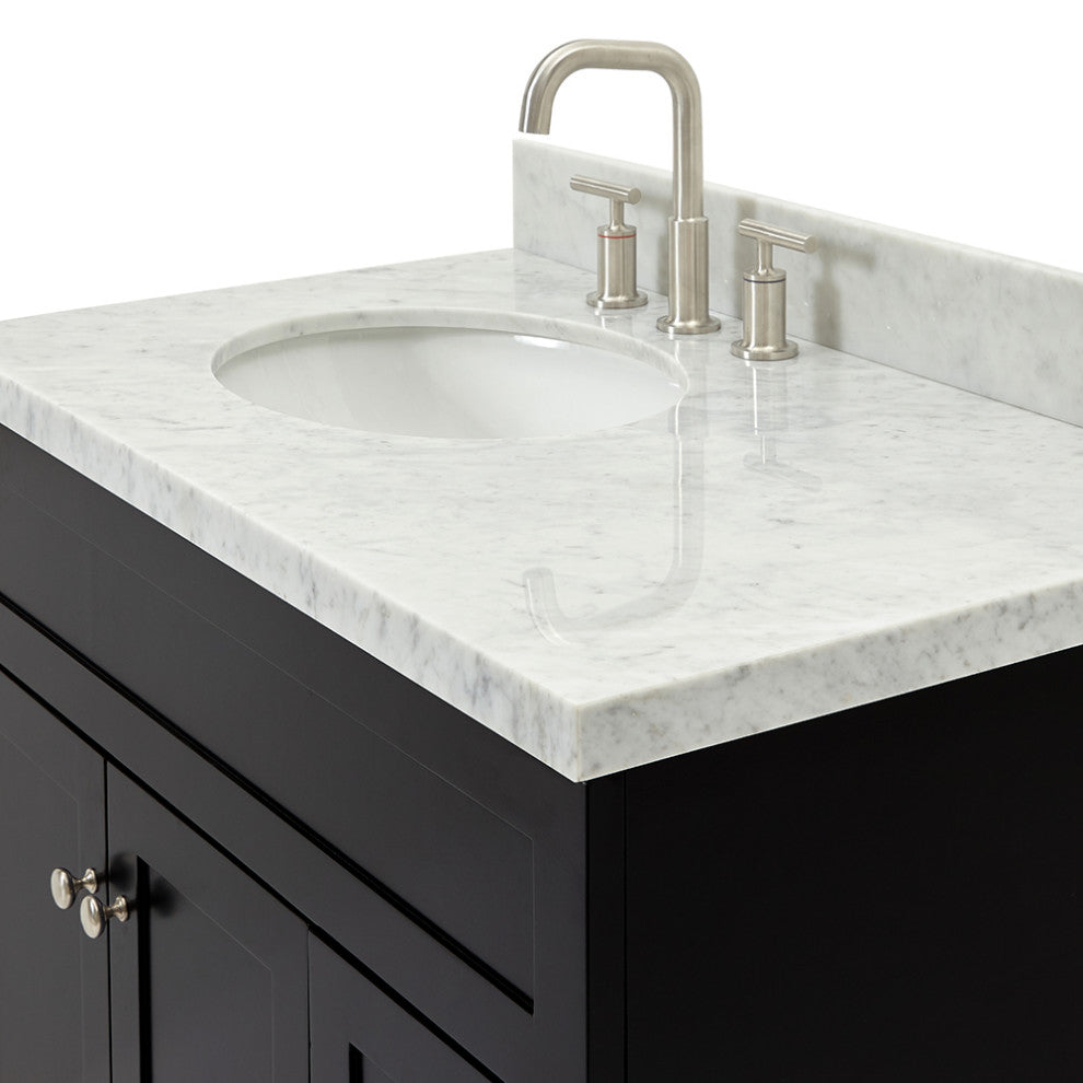 Ariel Hamlet 37" Left Oval Sink Bath Vanity Carrara Marble Black