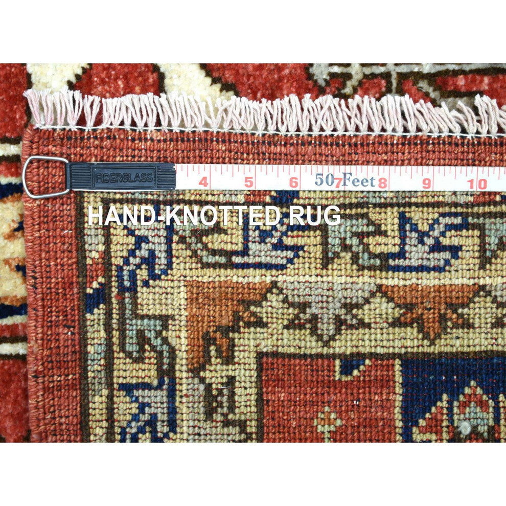 Rich Red Natural Dyes Soft Wool Hand Knotted Afghan Ersari Runner Rug, 2'8"x9'8"