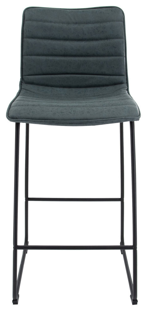 LeisureMod BS29BU Brooklyn 29.9" Leather Bar Stool With Blue Iron Base&Footrest