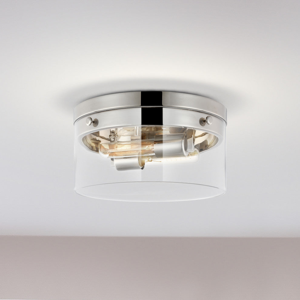 Intersection Small Flush Mount Fixture, Polished Nickel With Clear Glass