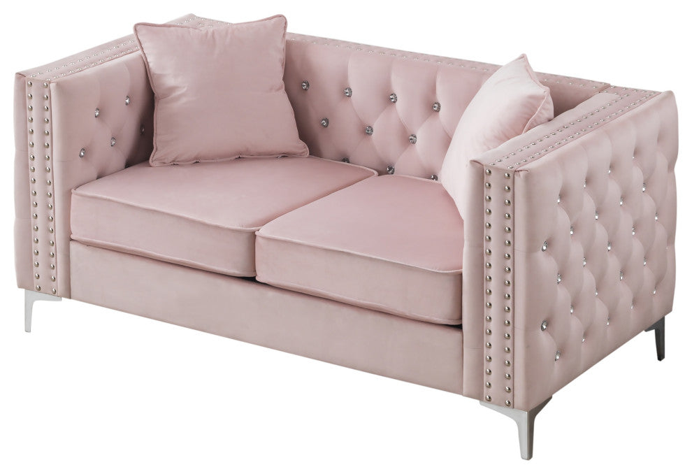 Paige Velvet Tufted Loveseat, Pink