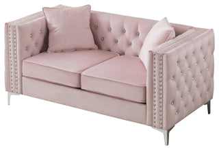 Paige Velvet Tufted Loveseat, Pink