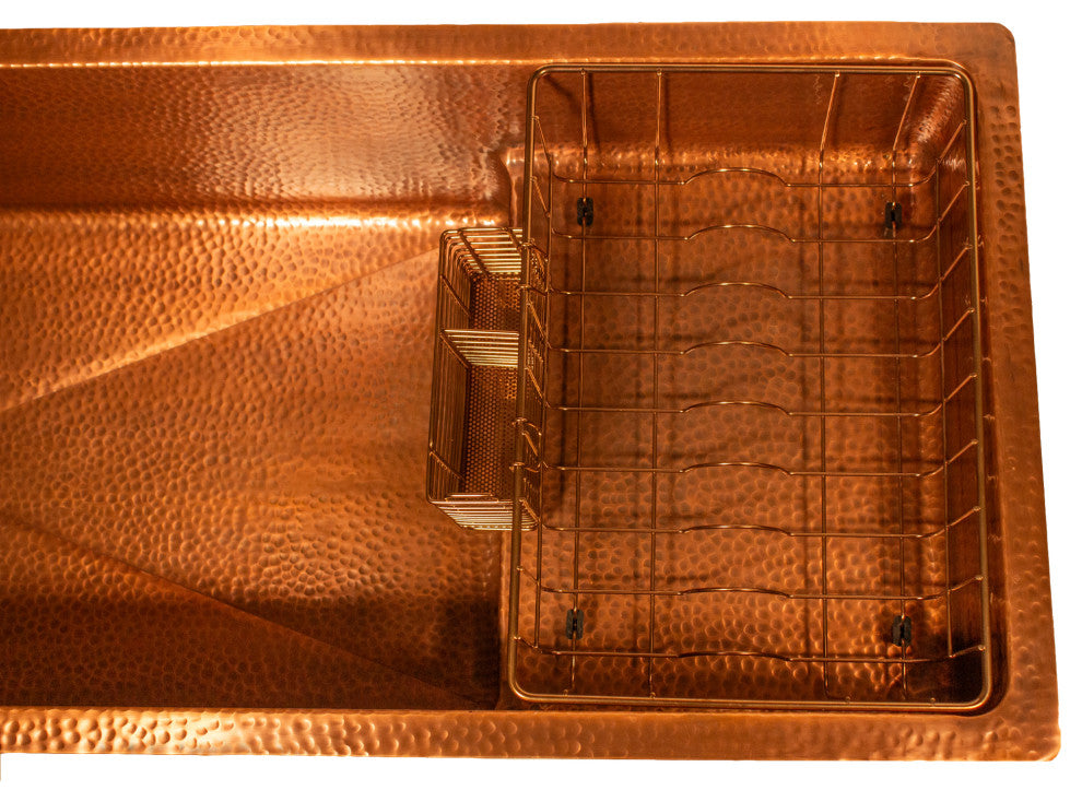 X Studio Dearborn Copper STEPPE Undermount Kitchen Sink, Hand Hammered Copper