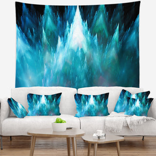 Blue Fractal Crystals Design Abstract Wall Tapestry, 92"x78"