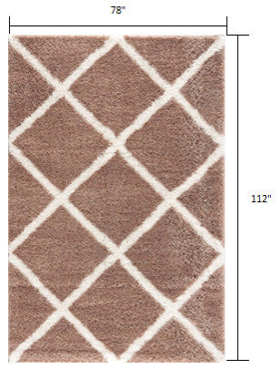 7"x9" Beige and White Modern Lattice Area Rug