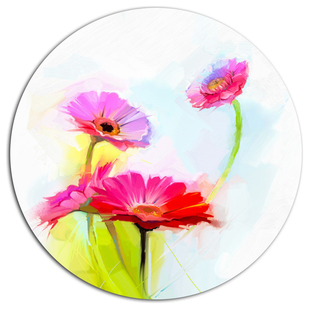 Still Life Cute Red Gerbera Flowers, Modern Floral Round Wall Art, 11"