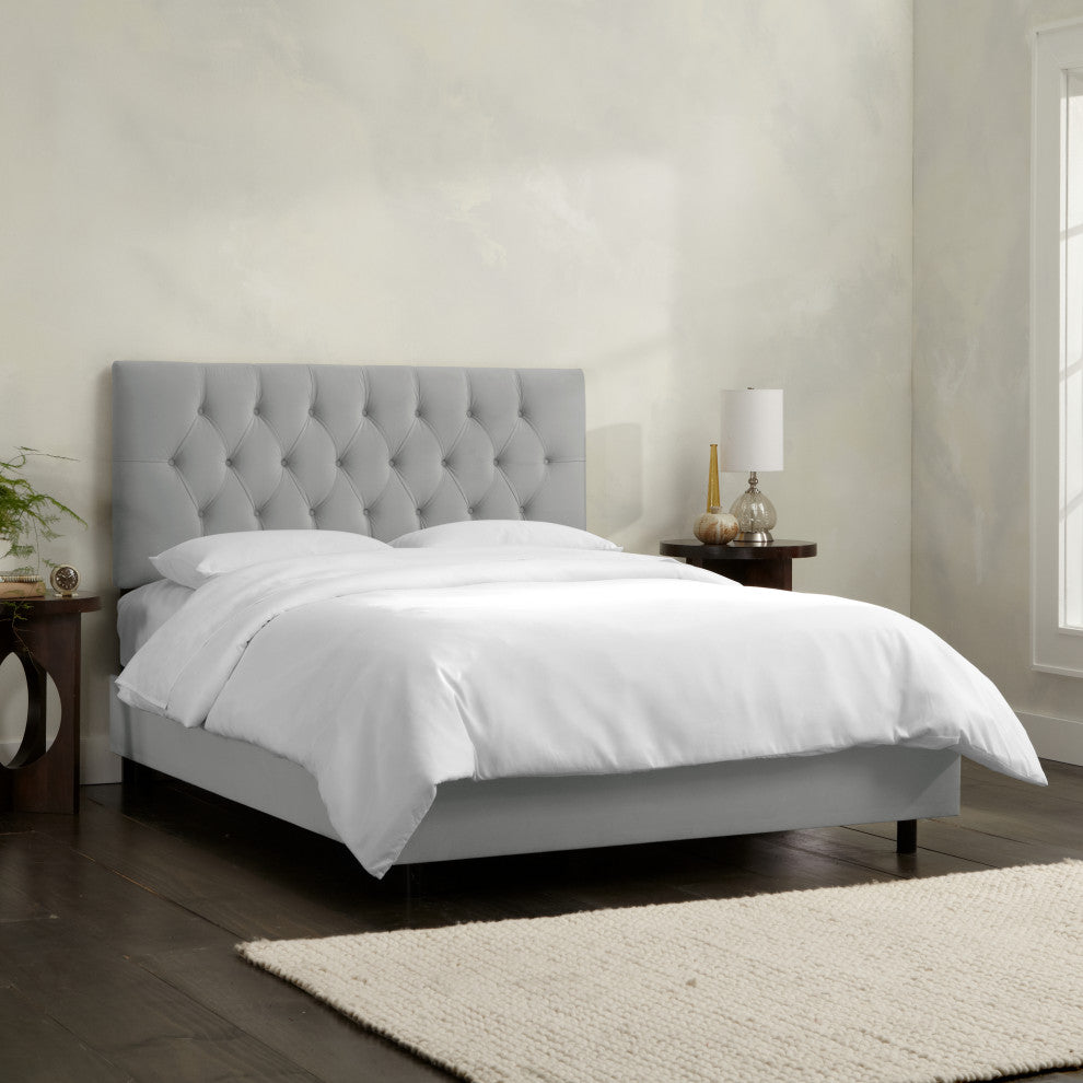 Chloe Diamond Tufted Bed, Velvet Steel Gray, Full