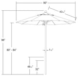7.5' Silver Anodized Push Lift Aluminum Umbrella, Red Olefin