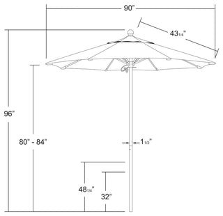 7.5' Silver Anodized Push Lift Aluminum Umbrella, Red Olefin