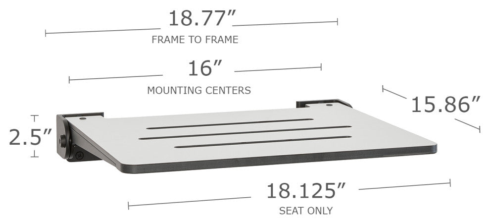 Seachrome SlimLine Folding Wall Mount Shower Seat, Light Gray, Matte Black Frame