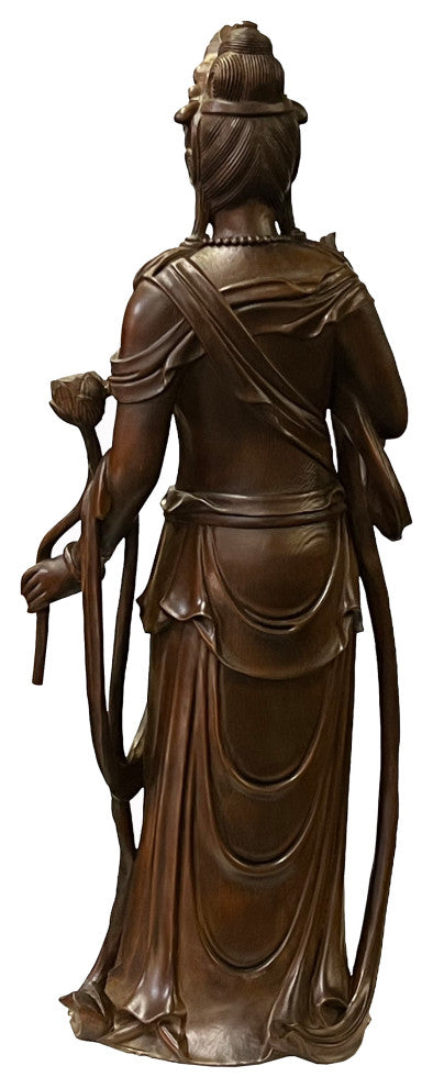 Chinese Brown Guan Yin Tara Bodhisattva Avalokitesvara Wood Statue, Hws2213