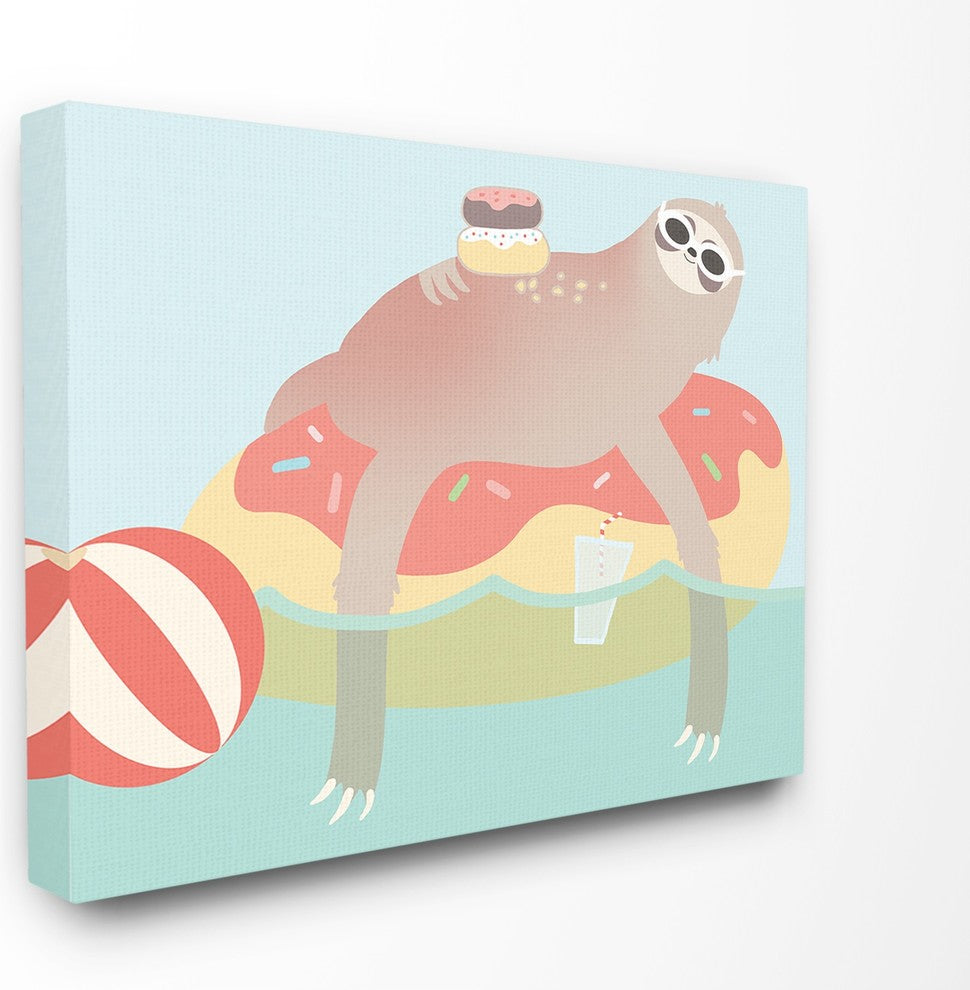 The Kids Room Cartoon Lazy Sloth In a Donut Float Canvas Wall Art, 24"x30"