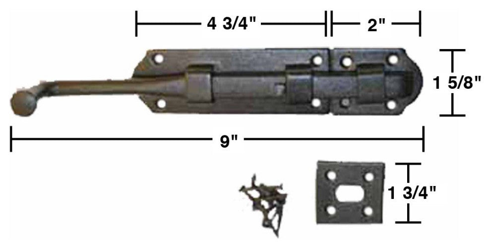 Cast Iron Tower Door Slide Dead Bolt 9" Length Colonial Charm Design 3 Pack