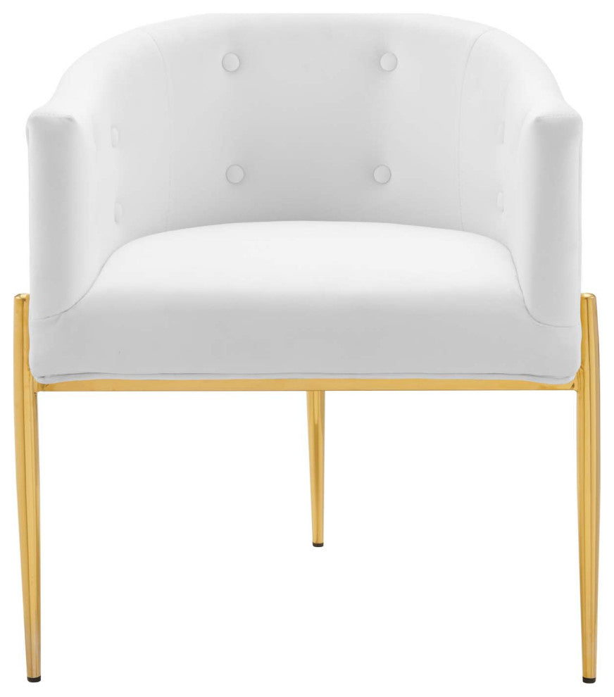Tufted Accent Chair, Set of 2, Velvet, Metal, White, Modern, Lounge Hospitality