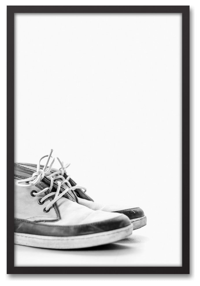 Black and White Sneakers 20x30 Black Framed Canvas