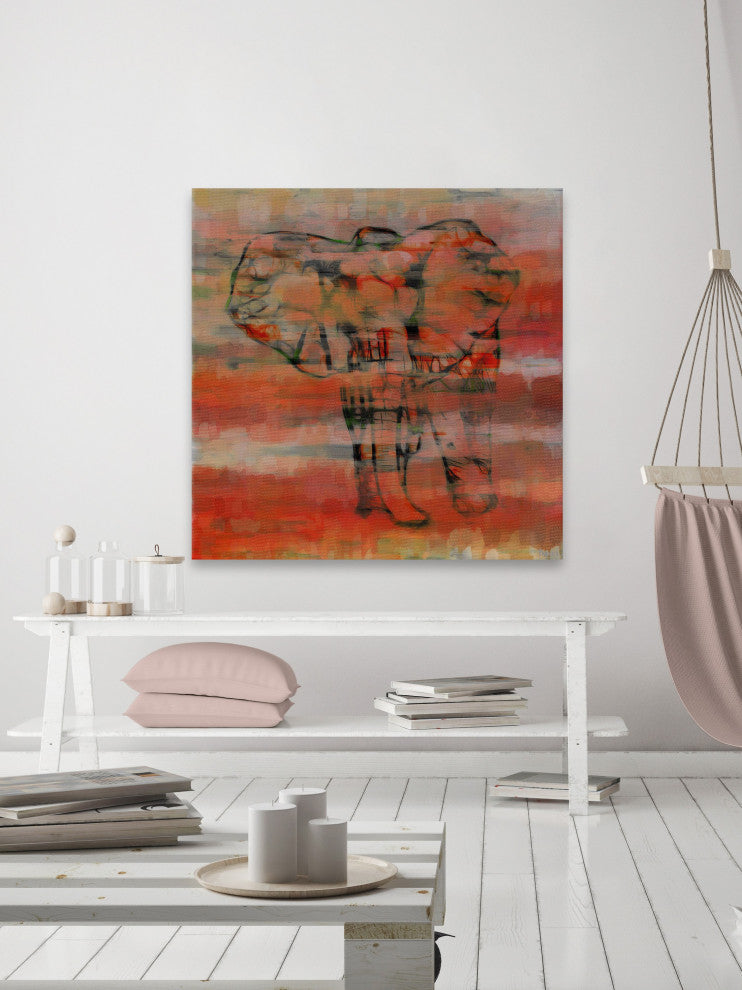"Red Elephant" Print on Canvas, 24"x24"