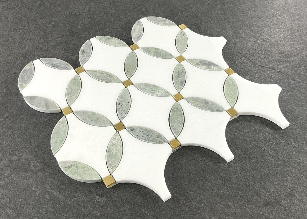 10 Pieces - Waterjet Marble and Metal Wall Mosaic Tile