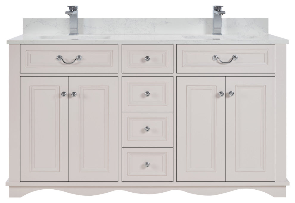 Legion Furniture WS2512 Series Bathroom Sink Vanity, Dreamy White, 60", Artificial Stone Top, Double Sink