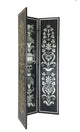 Wooden Double Sided 3 Panel Room Divider with Motifs, Multicolor
