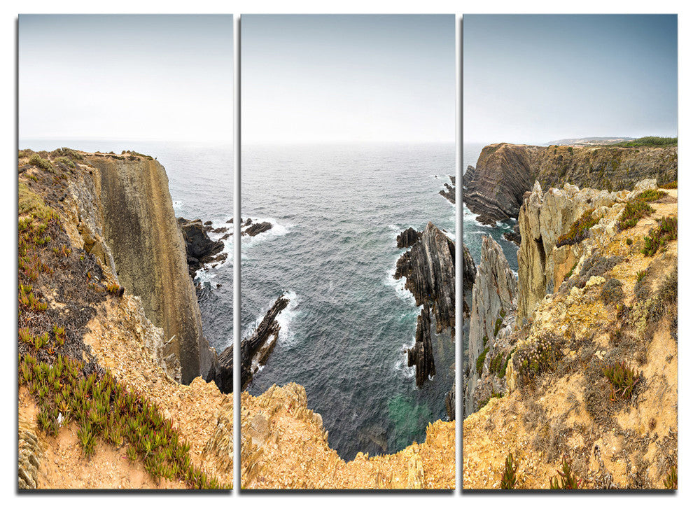 "Rocky Bay Portugal Panorama" Oversized Beach Metal Wall Art, 3 Panels, 36"x28"