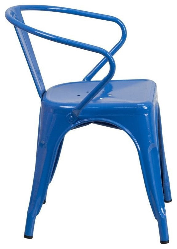 Flash Furniture Metal Stackable Dining Arm Chair in Blue