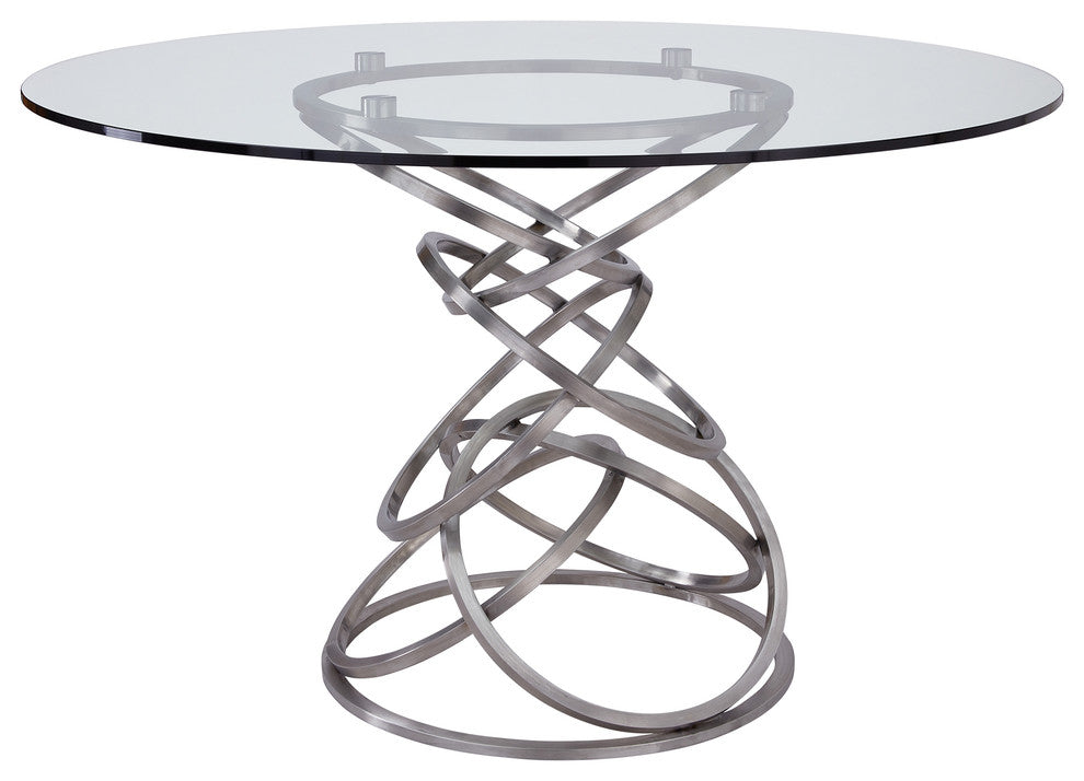 Wendy  Dining Table in Brushed Stainless Steel Finish and Clear Glass top