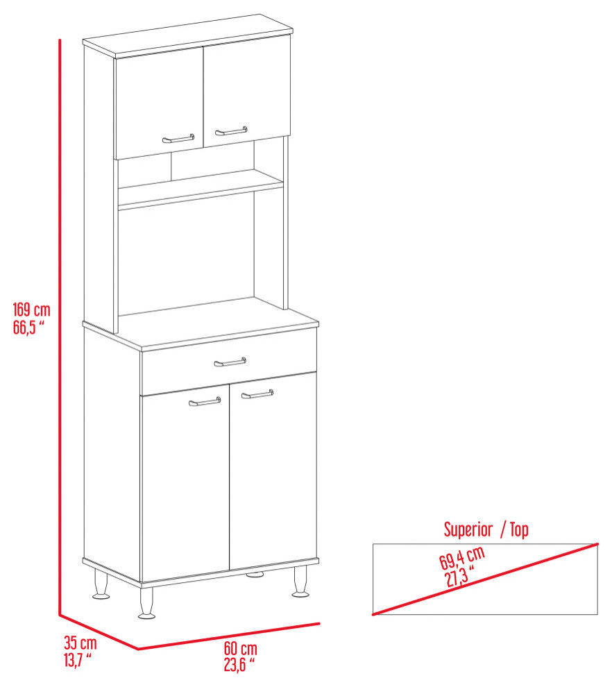 Bay Area Pantry with 2 Cabinets, Drawer, and 2 Open Shelves, Light Oak