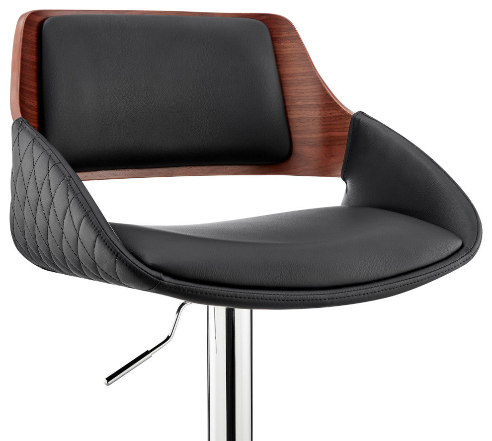 Black Faux Leather Adjustable Chrome Swivel Bar Stool