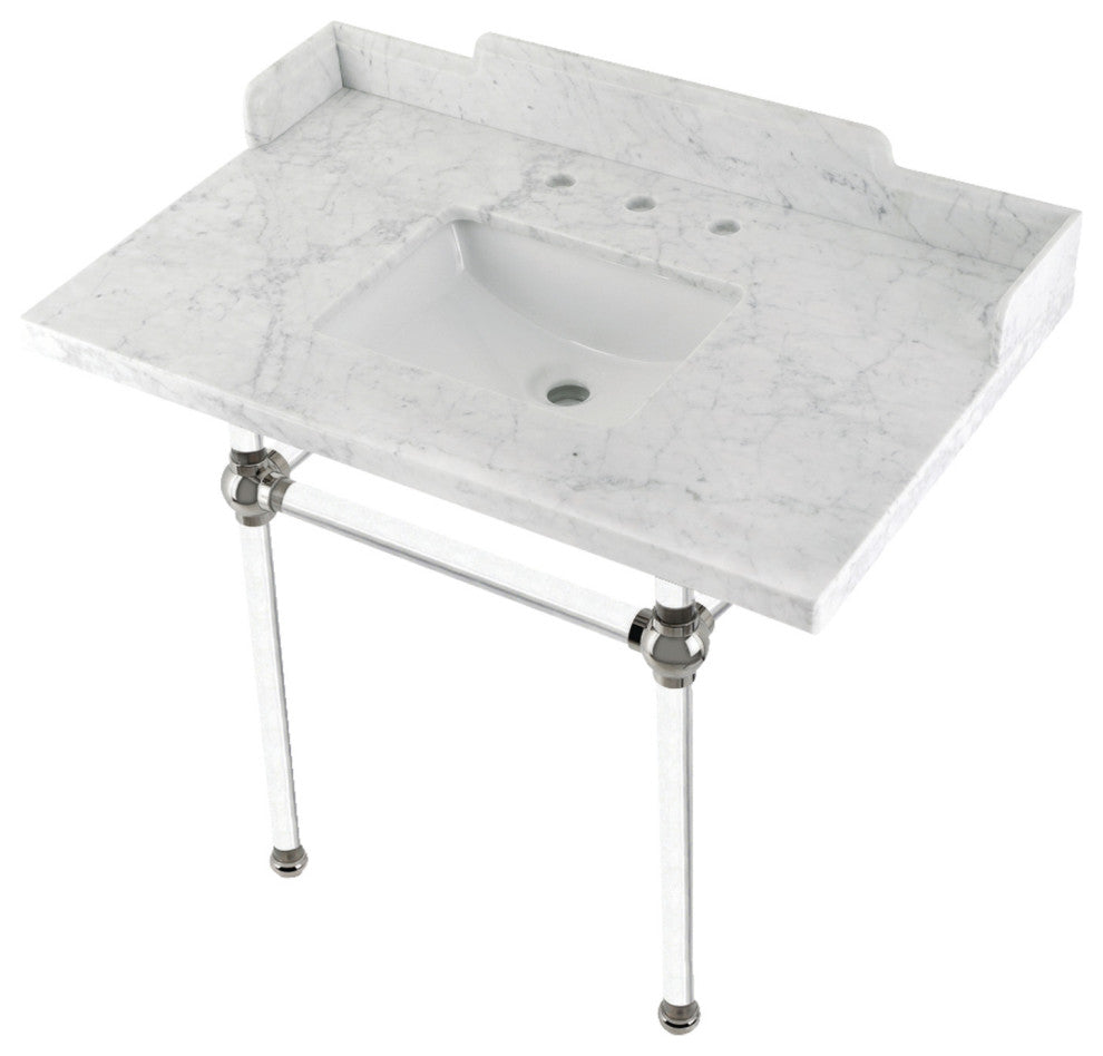 Kingston Brass LMS3630MASQ6 36" Carrara Marble Console Sink, Acrylic Legs