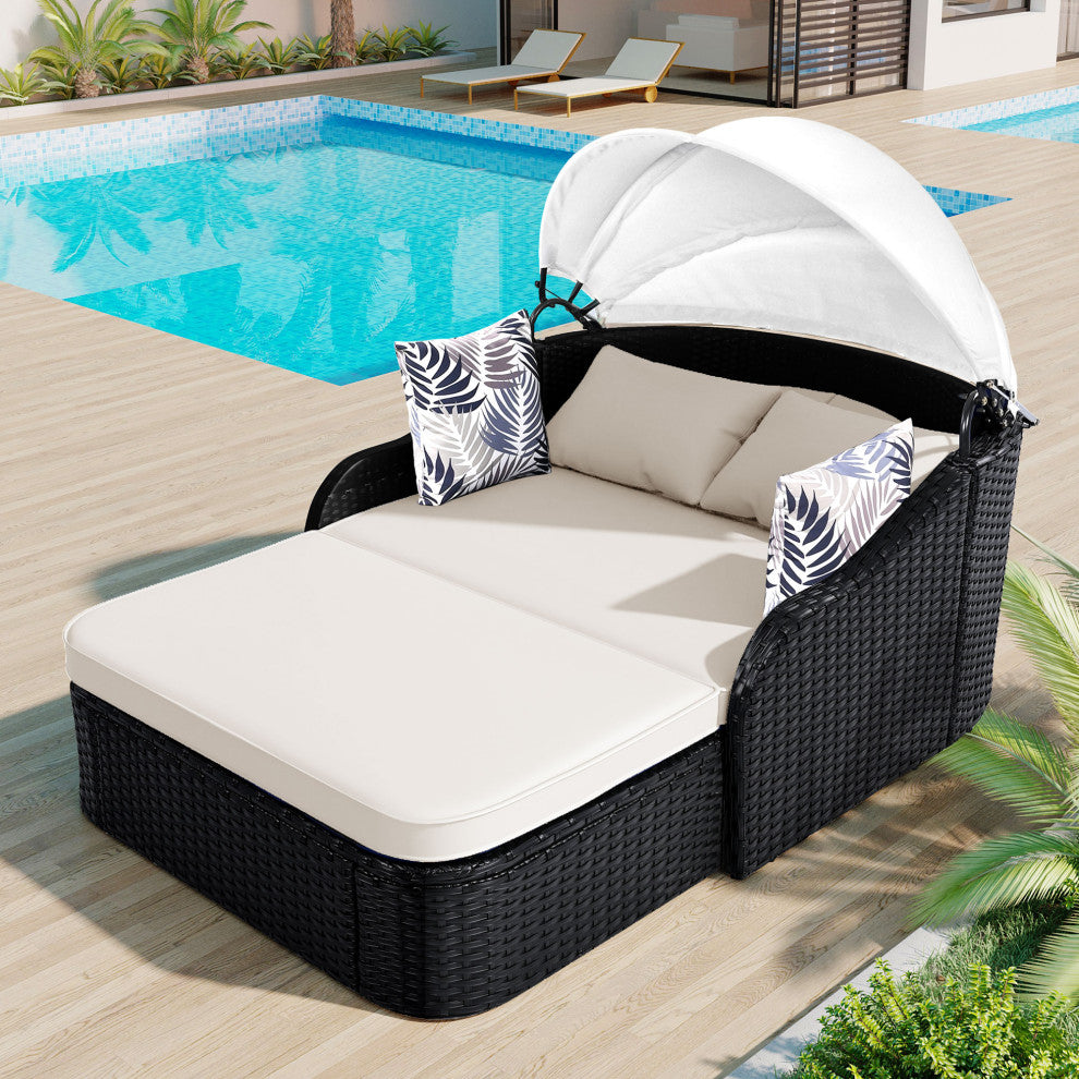 TATEUS 79.9" Outdoor Sunbed , Beige+black