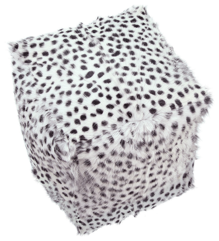 Contemporary Spotted Goat Fur Pouf Light Grey - Grey