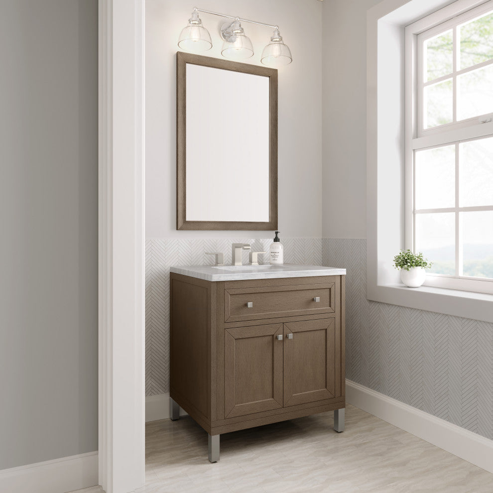Chicago 30" Single Vanity Whitewashed Walnut, Arctic Fall Solid Surface