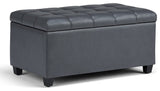 Rectangle Lift Top Storage Ottoman Bench in Stone Grey Tufted Faux Leather