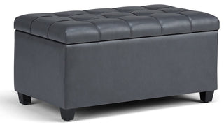 Rectangle Lift Top Storage Ottoman Bench in Stone Grey Tufted Faux Leather