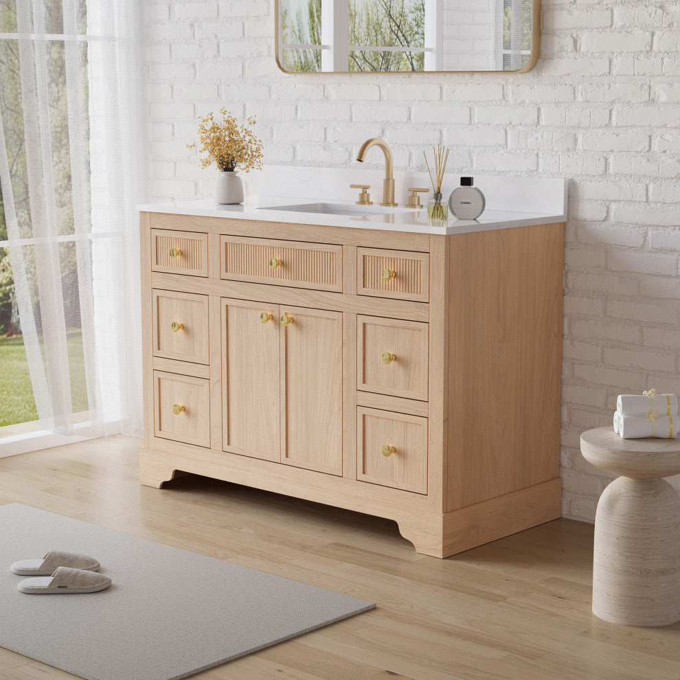 Solid Wood Bathroom Vanity with Carrara White Quartz Top, CUPC-certified Sink, 48"