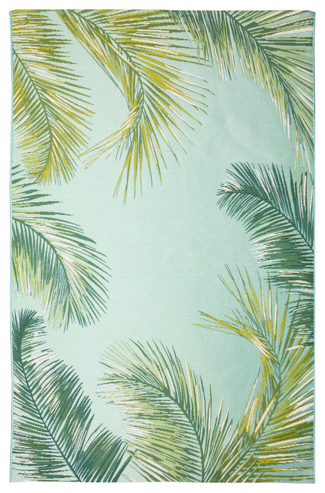Marina Palm Border Indoor/Outdoor Rug, Aqua, 4'10"x7'6"