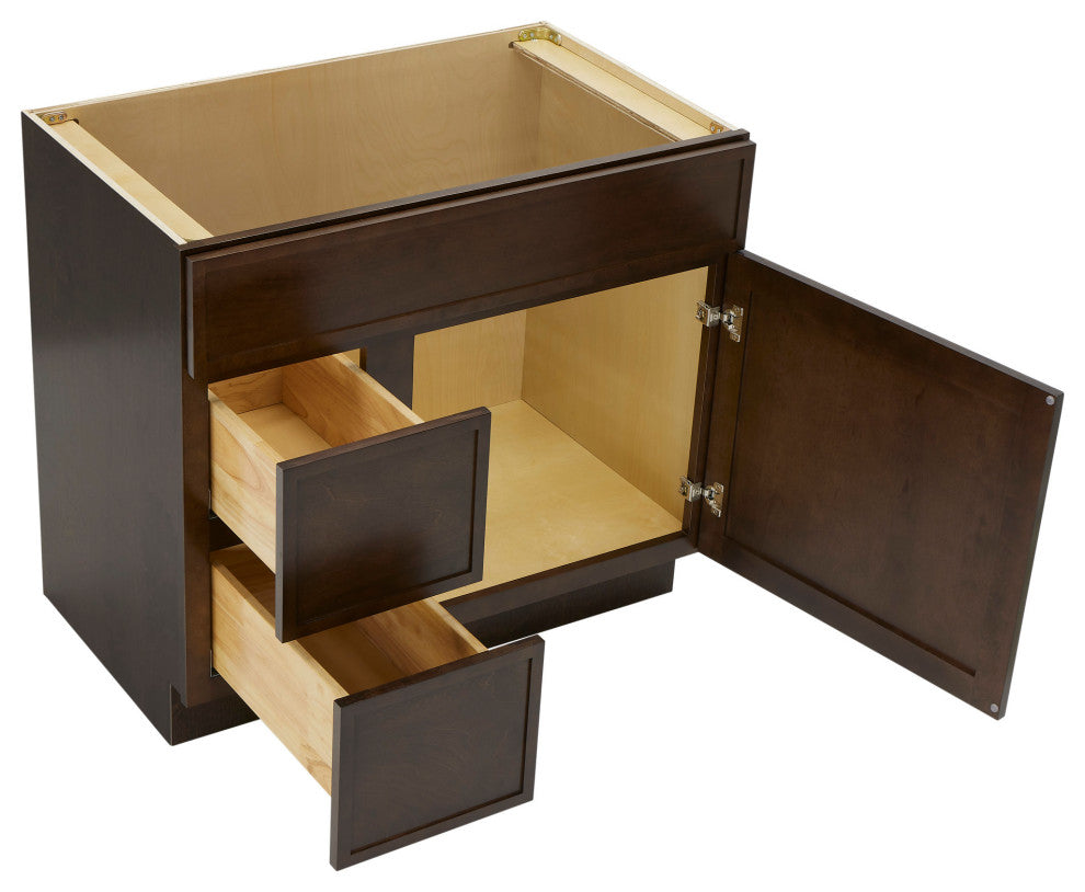 Vanity Art Birch Plywood Single Base Storage Cabinet, Brown, 36 Inch (Left Side Drawers)
