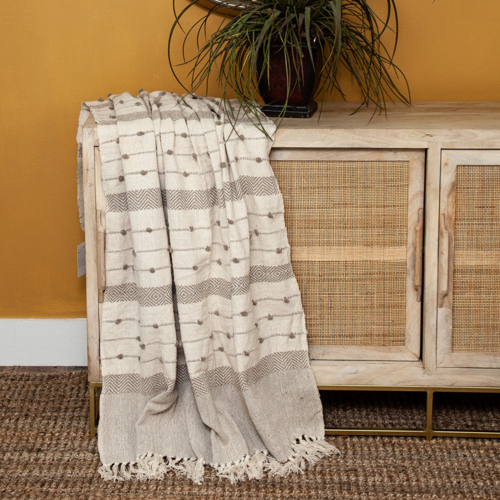 Parkland Collection Ishan Eclectic Beige 52" x 67" WOVEN HANDLOOM Throw