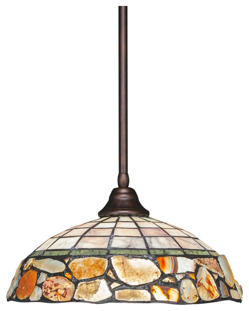 Stem Pendant In Bronze, 16" Cobblestone Tiffany Glass