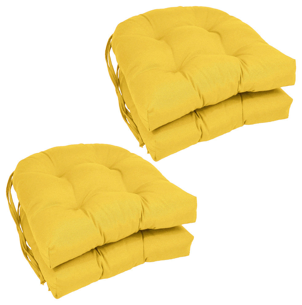 16" Solid Twill U-Shaped Tufted Chair Cushions, Set of 4, Sunset