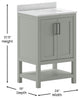 Vega Bathroom Vanity-Sink, Soft Close Doors, Carrara Marble Finish Countertop, Gray, 24 Inch