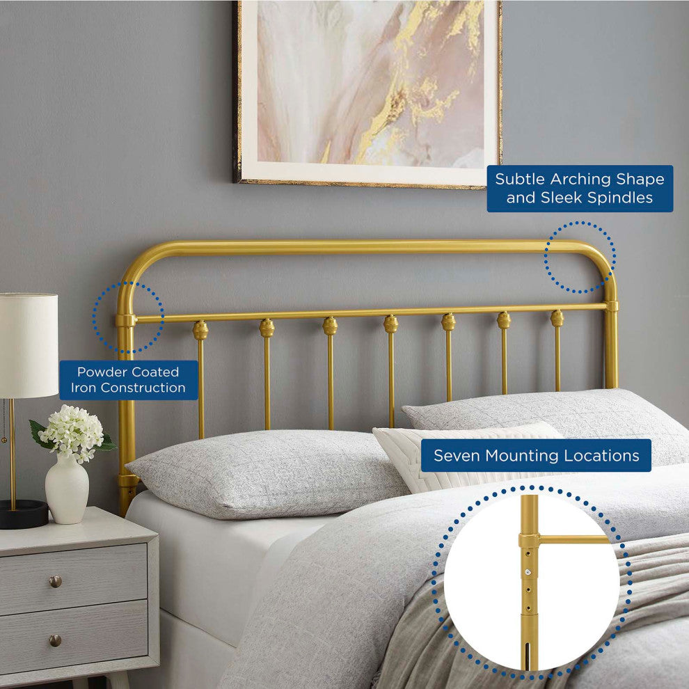Headboard, Full Size, Metal, Gold, Modern Farmhouse, Bedroom Master Suite