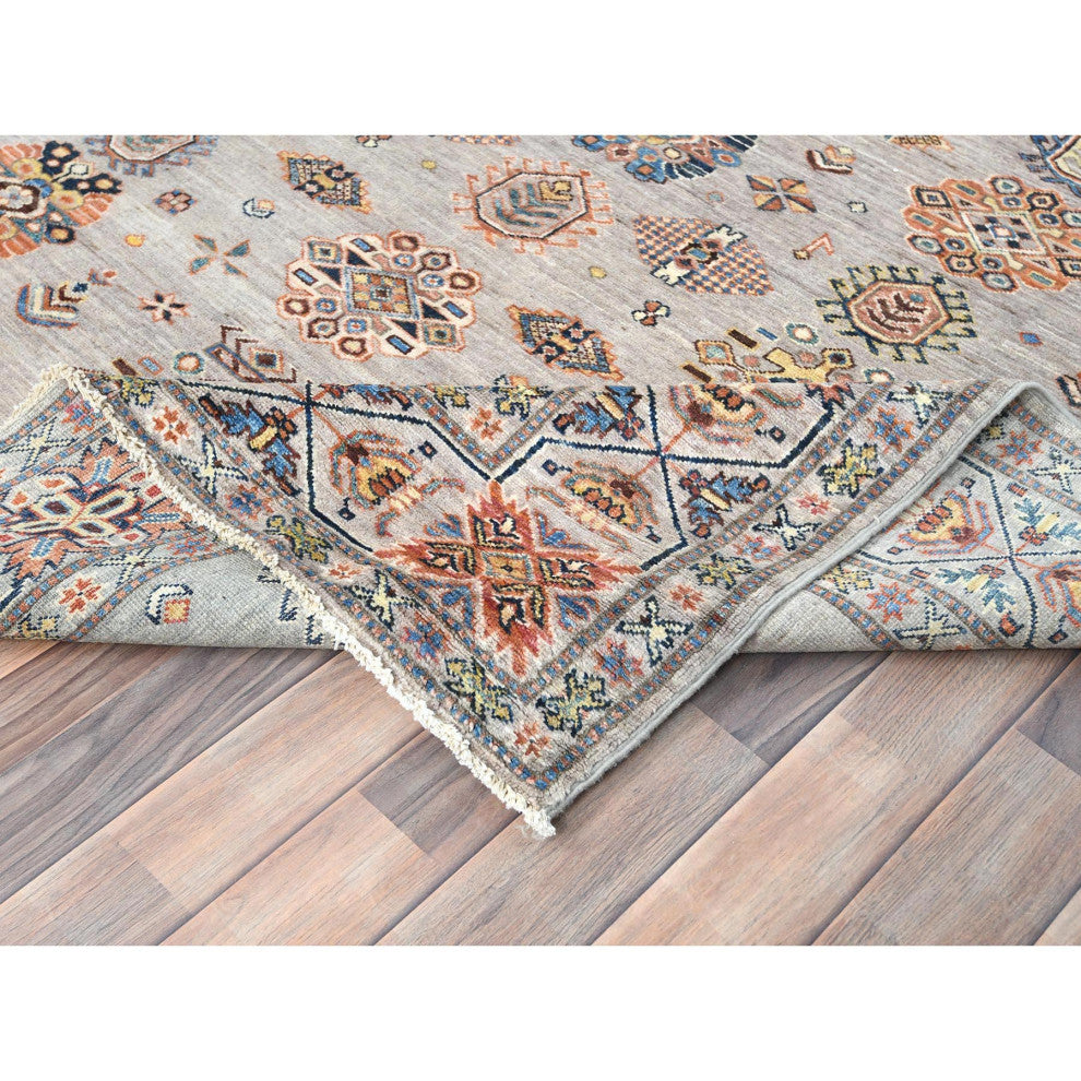 Light Gray Hand Knotted Afghan Super Kazak Organic Wool Oriental Rug, 6'1"x9'1"
